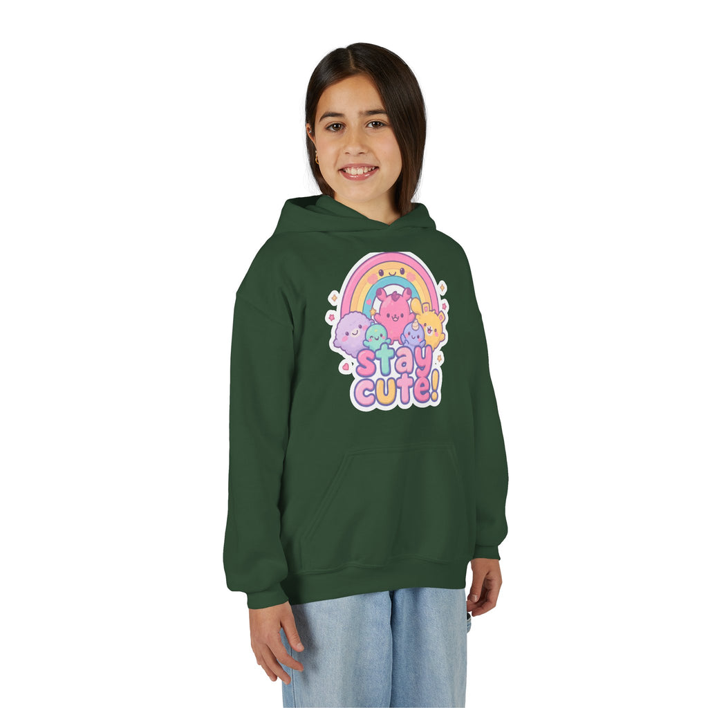 Youth Hoodie — 'Stay Cute!' Pastel Rainbow Kawaii Graphic