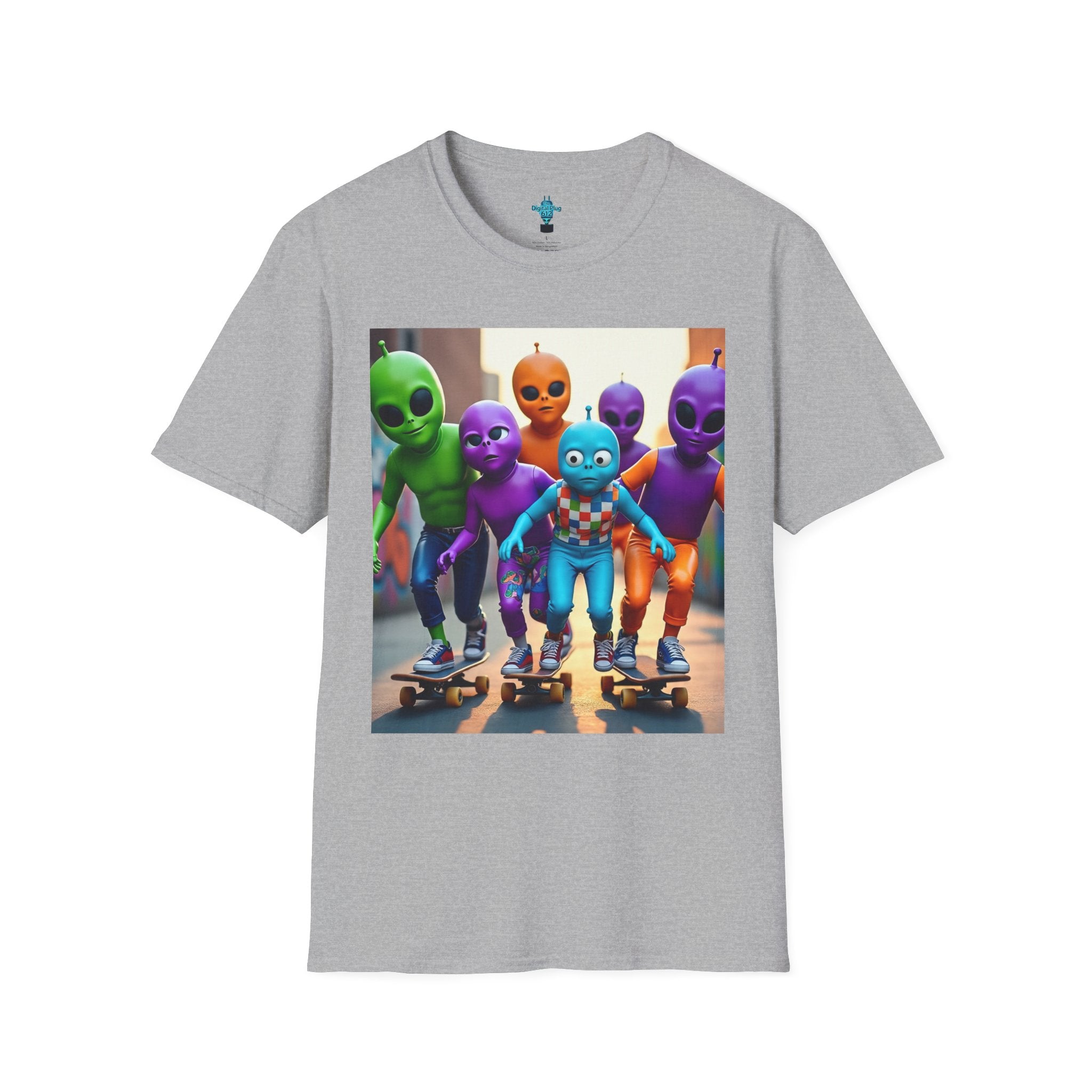 VYBZ Alien Skateboarder Unisex T-Shirt, Cool Graphic Tee for Skaters, Fun Summer Wear, Unique Gift for Kids and Teens, Vibrant Street [...]