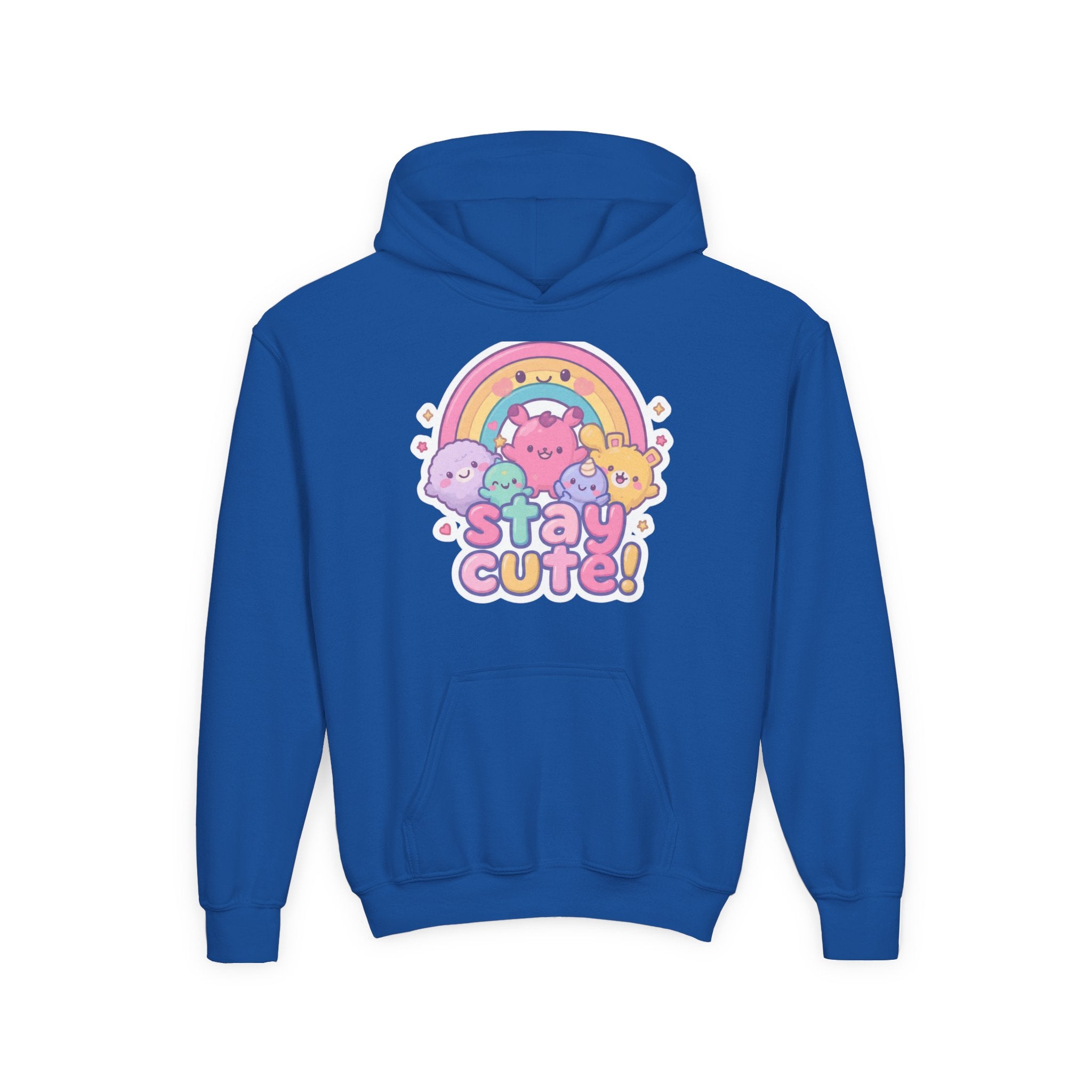 Youth Hoodie — 'Stay Cute!' Pastel Rainbow Kawaii Graphic