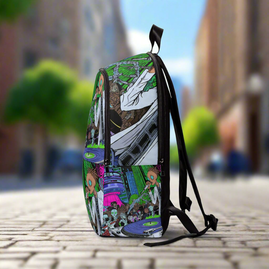 Alien DJ Unisex Fabric Backpack | Cool Graphic Bag for Music Lovers, Back to School, travel, Gift for Gamers, Unique Design