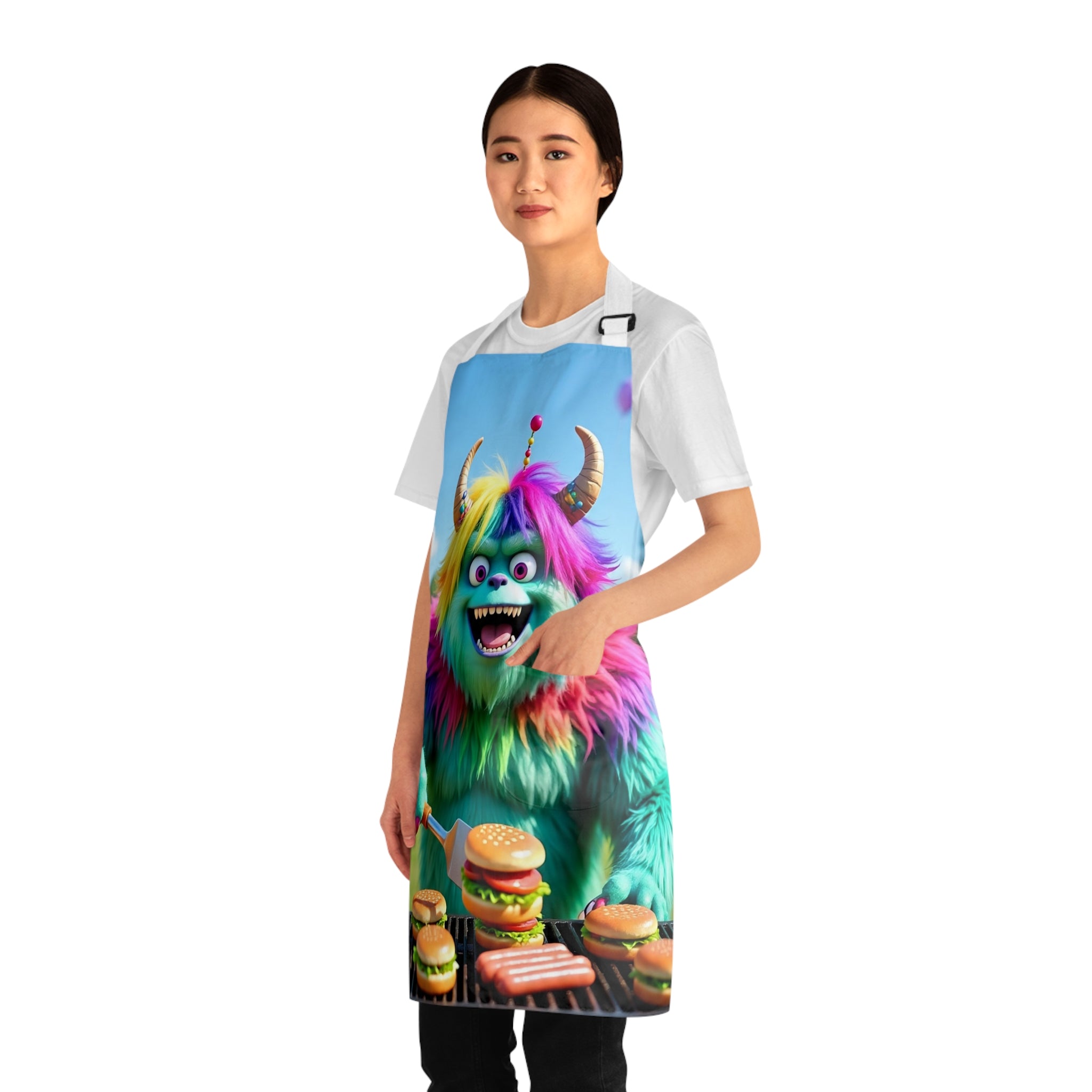 Colorful Monster Grill Apron, Fun Cooking Apron, Unique BBQ Gift for Adults, Kitchen Apron for Food Lovers, Whimsical Gift for Chef