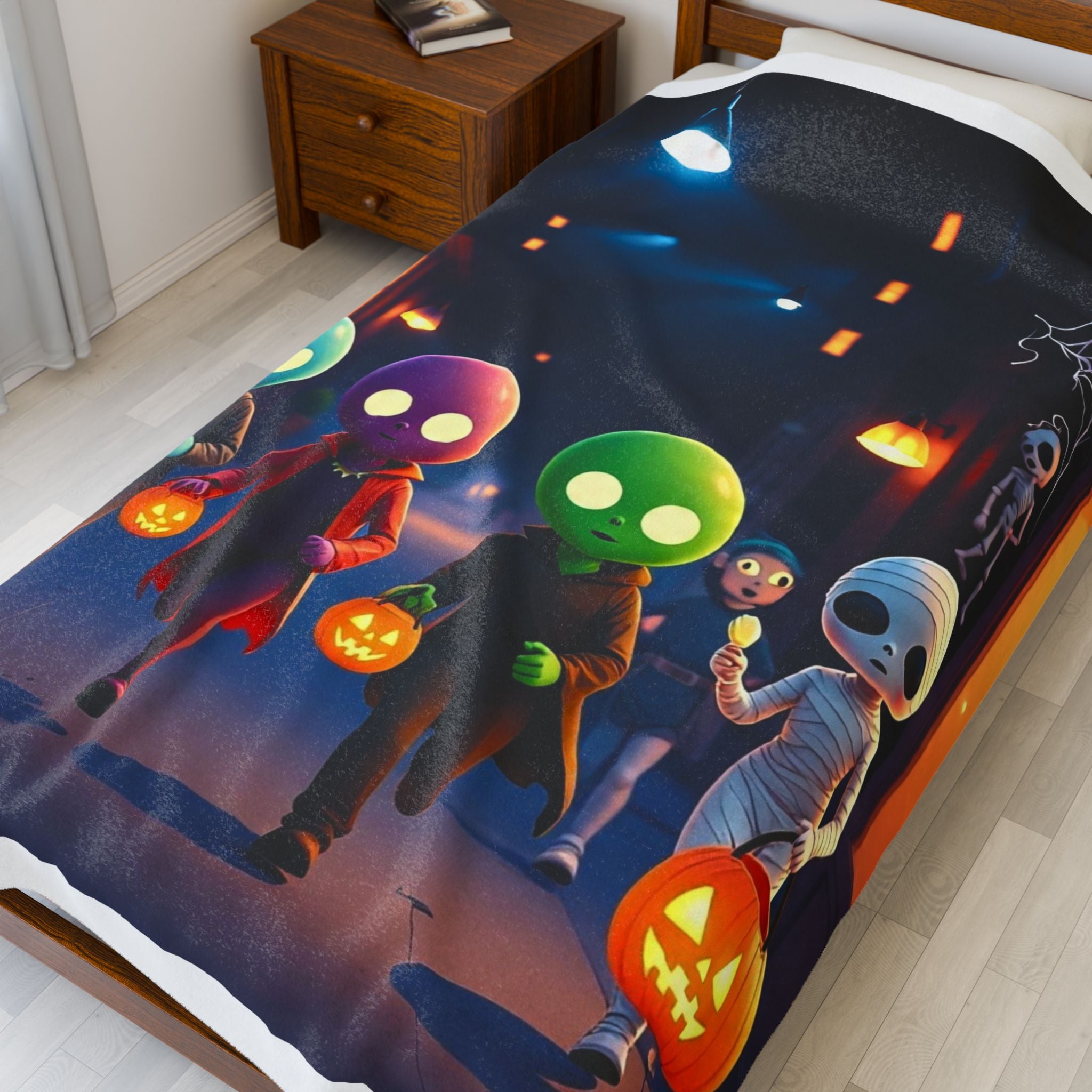 Aliens Trick or Treating Velveteen Plush Blanket