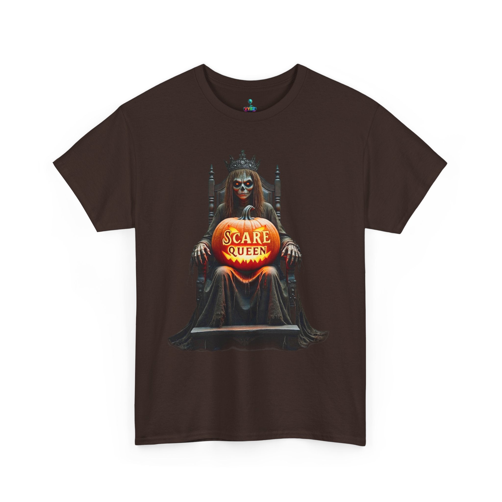 VYBZ Scare Queen Unisex Heavy Cotton Tee, Halloween T-Shirt, Horror Movie Fan Apparel, Gothic Fashion, Spooky Gift