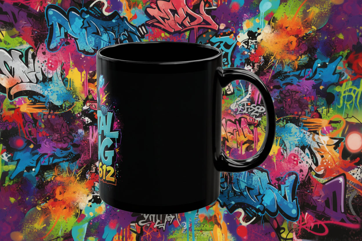 Digital Plug 612 Black Mug — Neon Gamer Logo Coffee Cup (11oz/15oz)