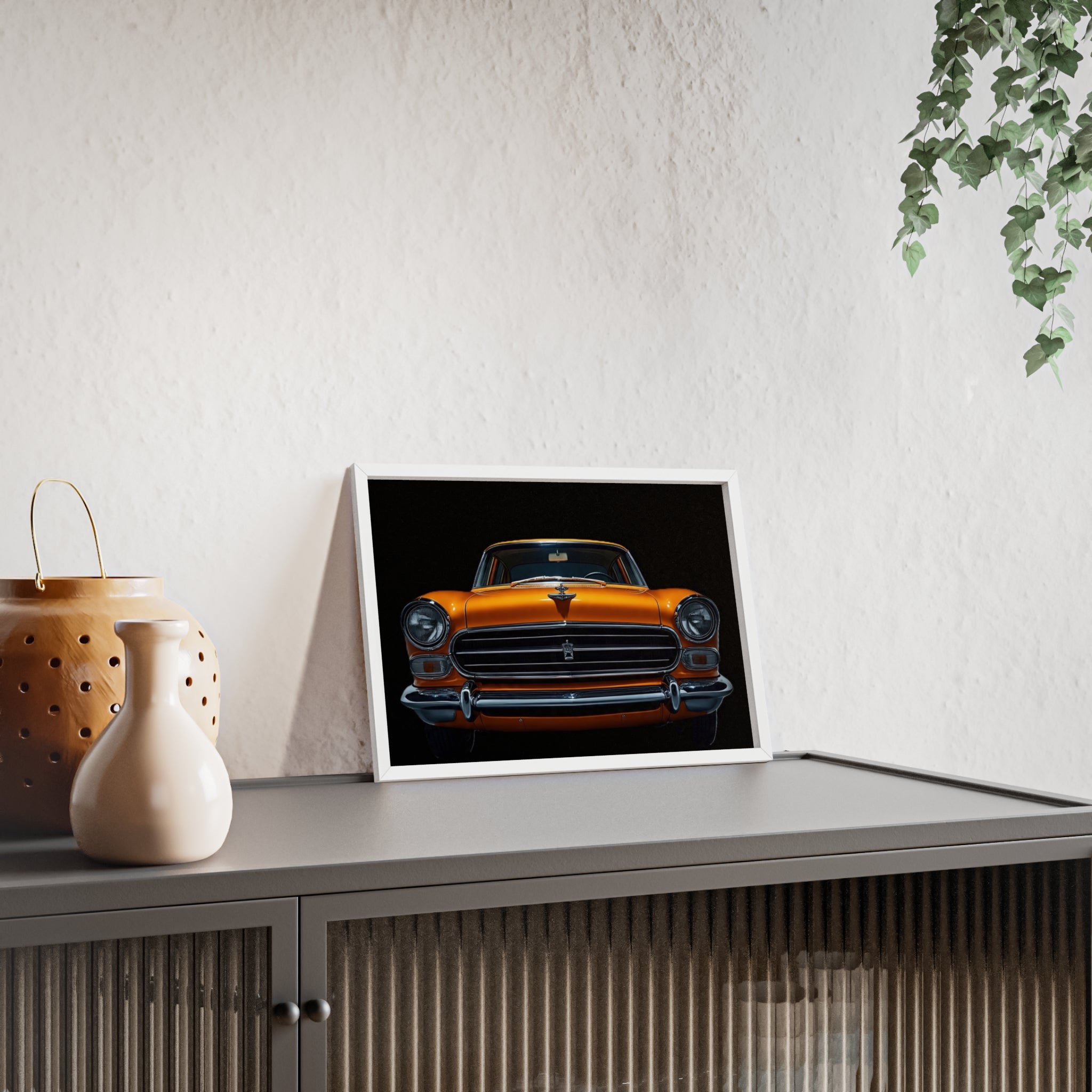 Classic Car Art Poster with Wooden Frame, Vintage Auto Decor, Gift for Car Lovers, Retro Wall Art, Home & Office Decoration