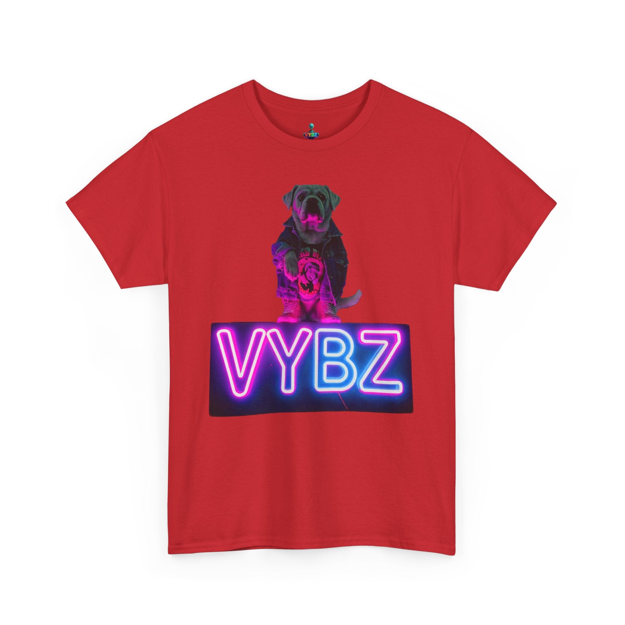 Neon Dog VYBZ Tee, Unisex Heavy Cotton T-Shirt, Casual Wear, Pet Lovers Gift, Streetwear Style, Dog Lover Apparel