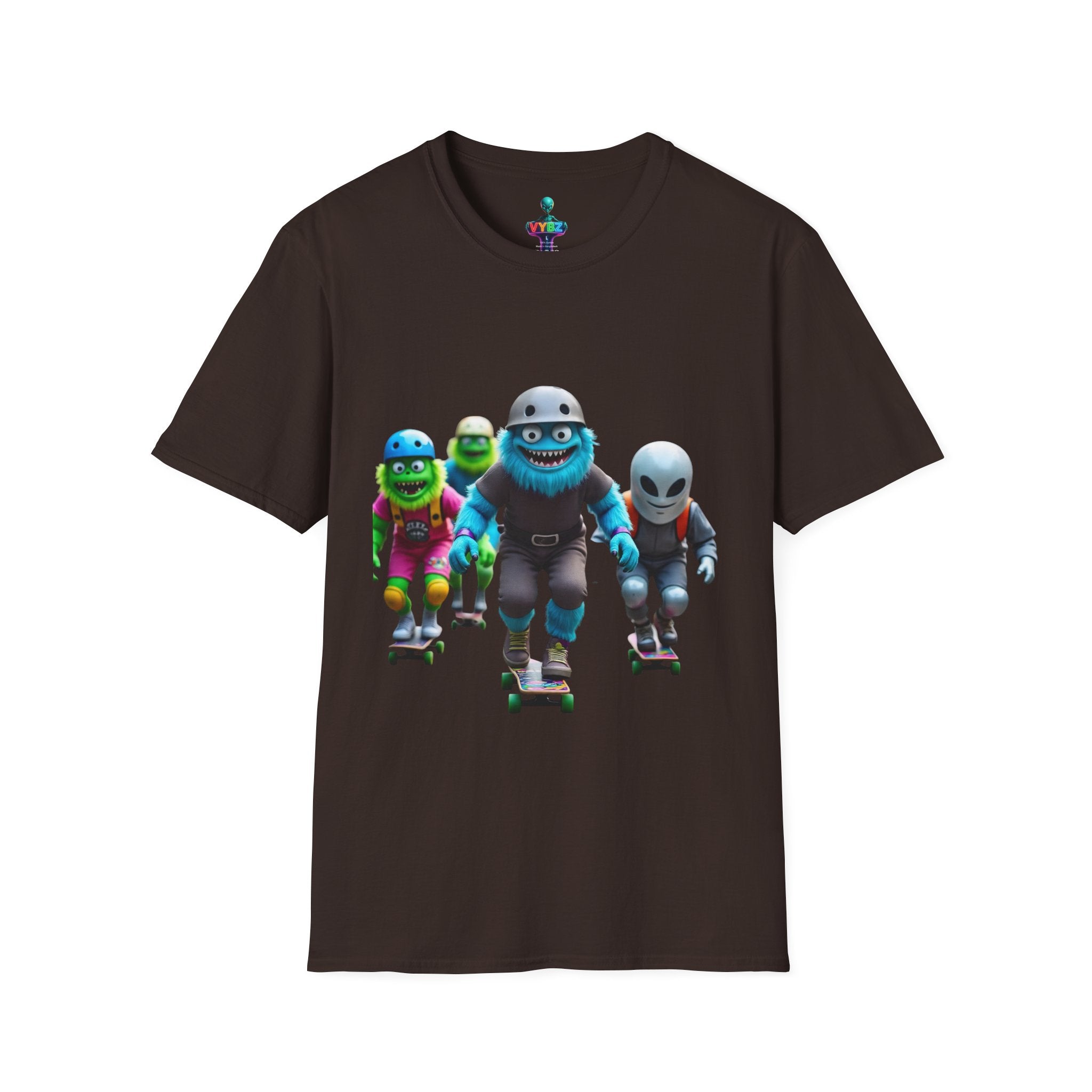 VYBZ Playful Cartoon Retro Skater T-Shirt, Fun Streetwear, Unisex Tee for Kids and Adults, Summer Outfits, Gift for Skateboarding Enthusiasts