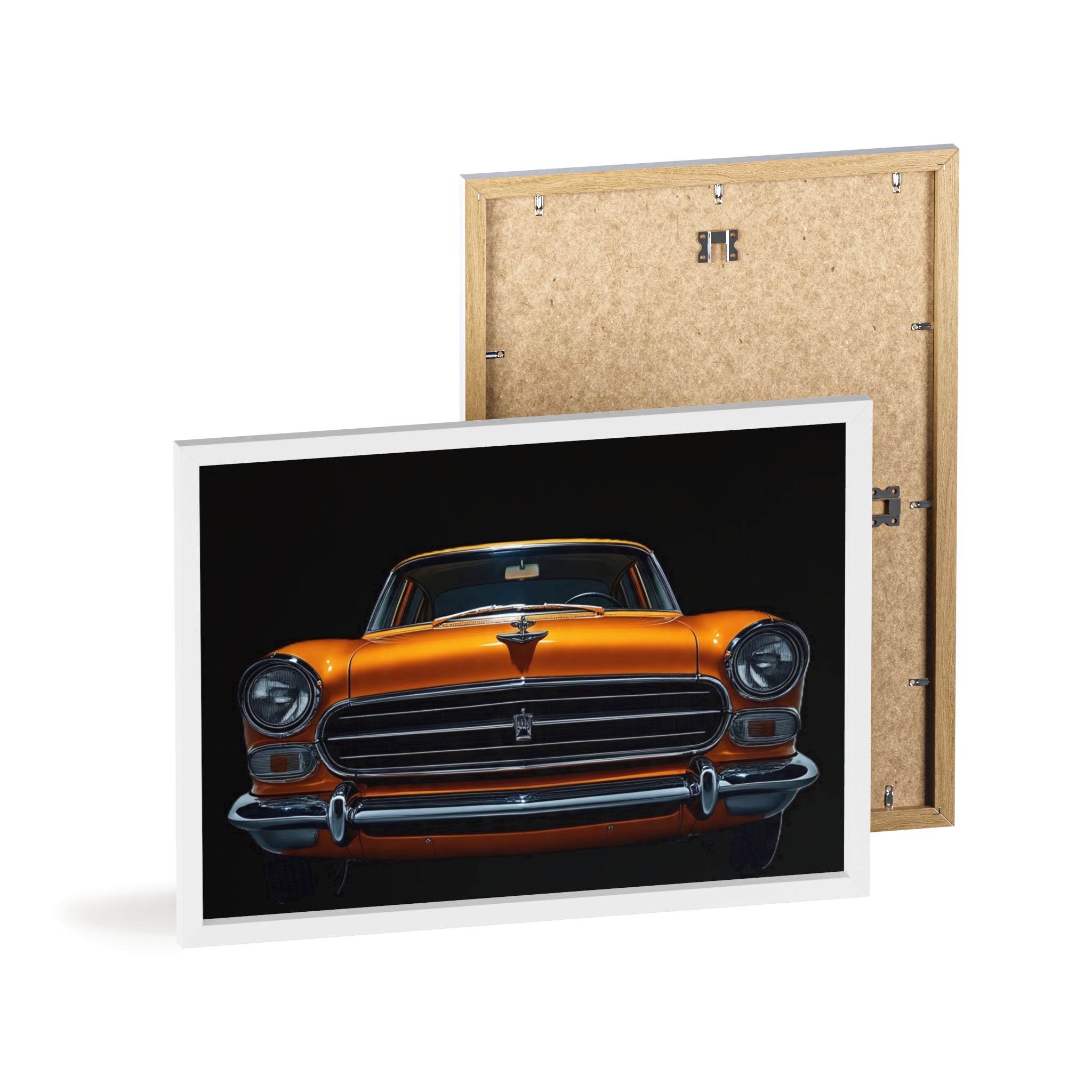 Classic Car Art Poster with Wooden Frame, Vintage Auto Decor, Gift for Car Lovers, Retro Wall Art, Home & Office Decoration