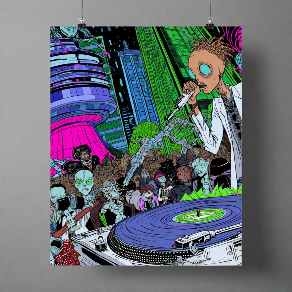 Vertical Poster - Alien DJ, Colorful Exclusive Design