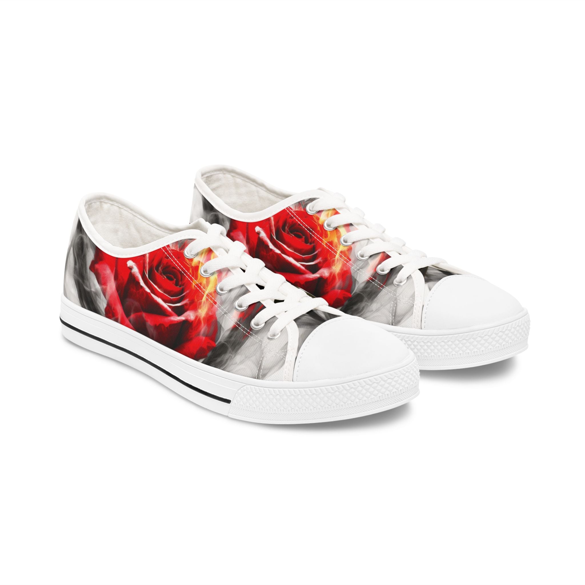 Women's Low Top Sneakers with Red Rose Design