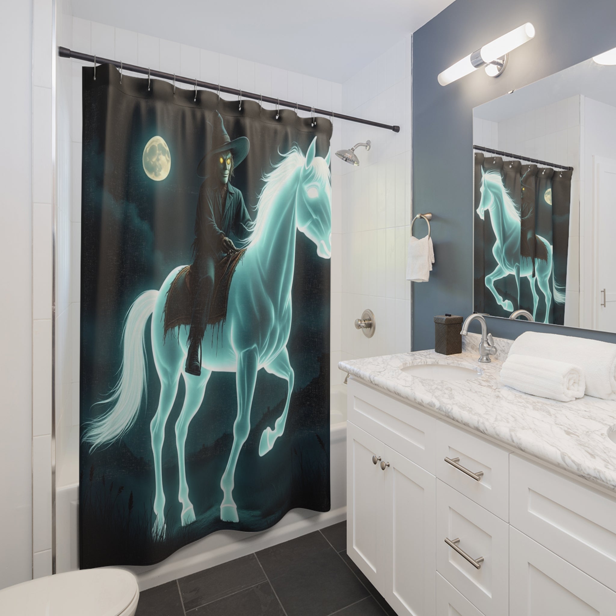 Halloween Shower Curtains with Scarecrow and Ghost Horse Design