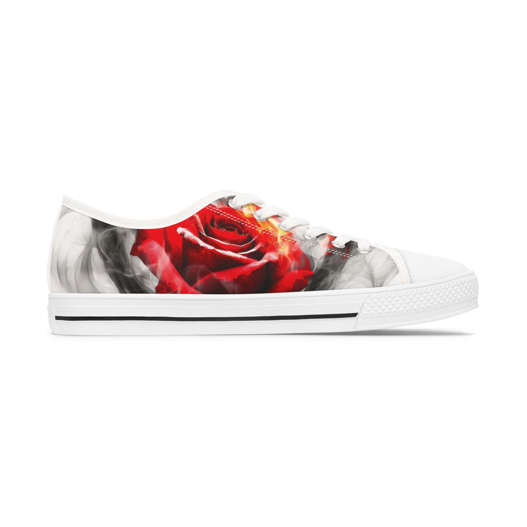 Women's Low Top Sneakers with Red Rose Design