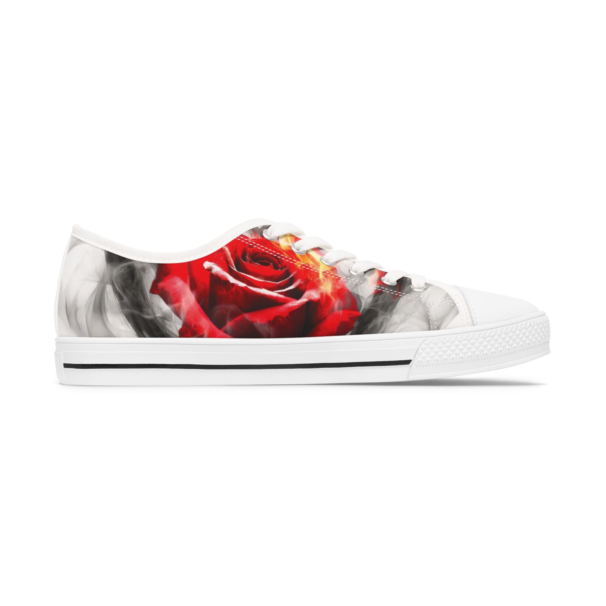 Women's Low Top Sneakers with Red Rose Design