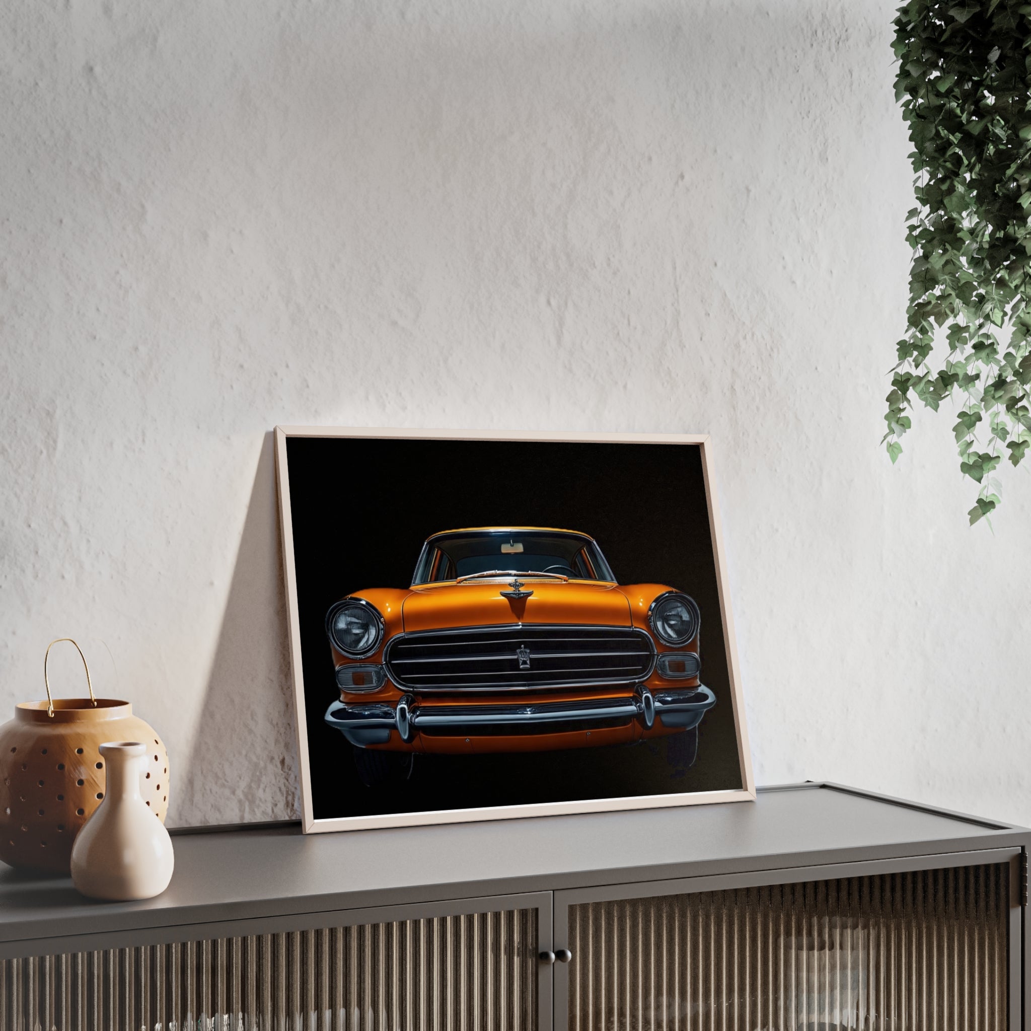 Classic Car Art Poster with Wooden Frame, Vintage Auto Decor, Gift for Car Lovers, Retro Wall Art, Home & Office Decoration