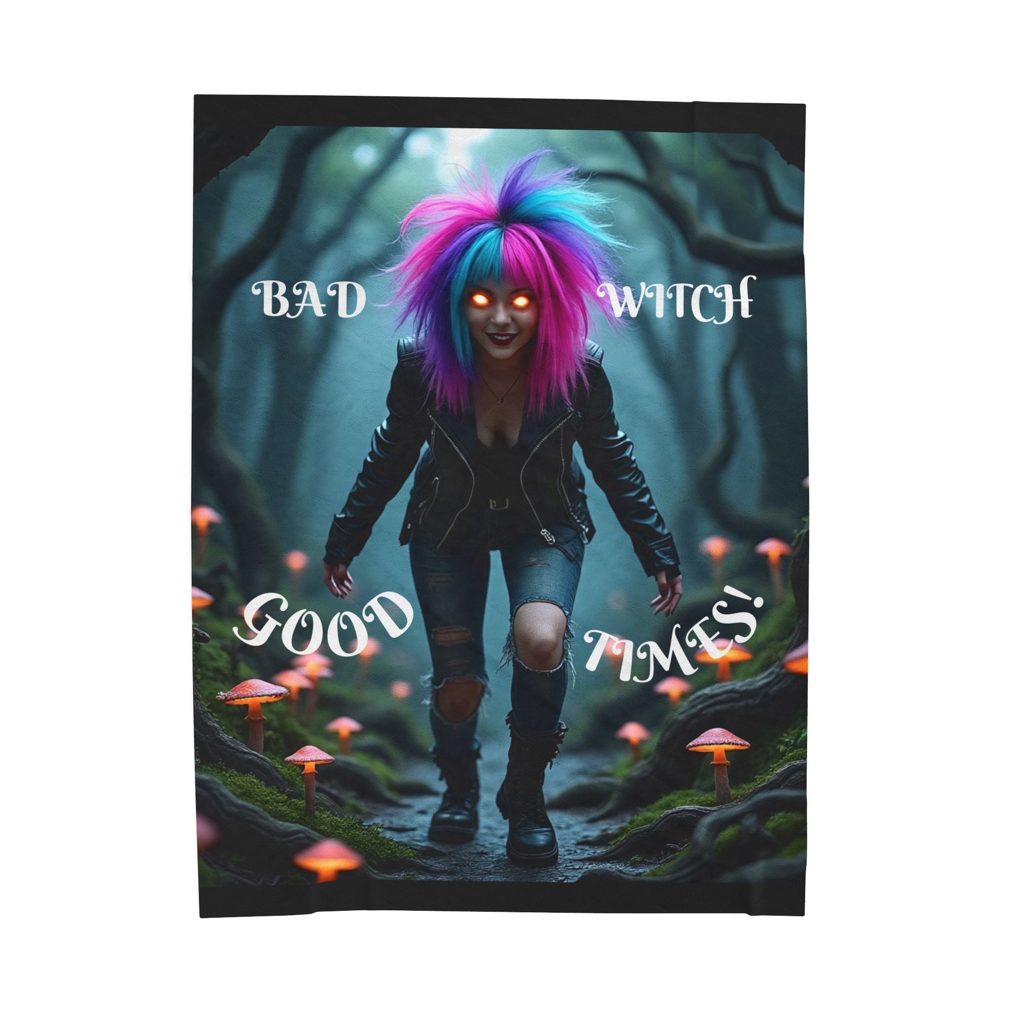 Bad Witch Good Times Velveteen Plush Blanket, Cozy Throw for Halloween, Witch Decor, Gothic Home, Gift for Spooky Lovers