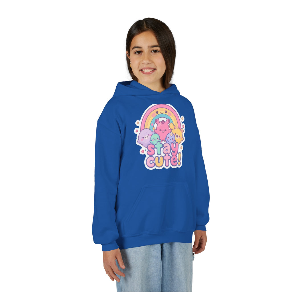 Youth Hoodie — 'Stay Cute!' Pastel Rainbow Kawaii Graphic
