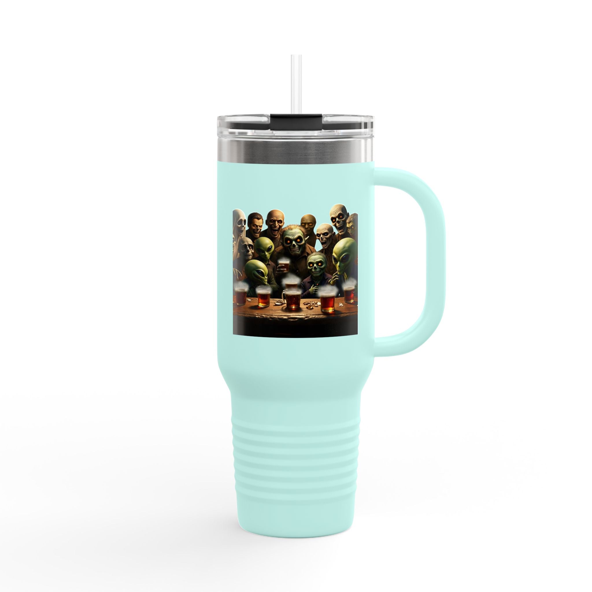Travel Mug, Humorous Aliens Monsters Ghosts Design, 40oz