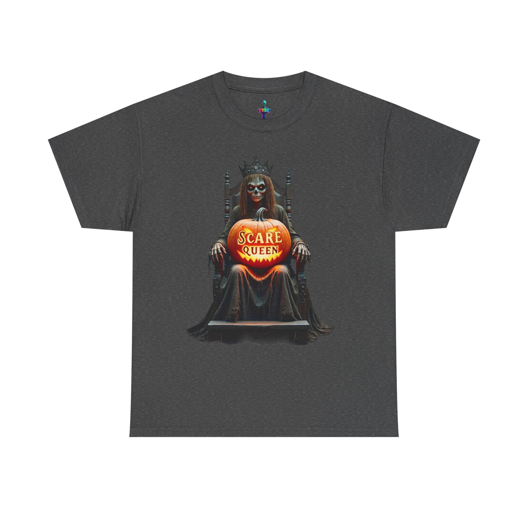 VYBZ Scare Queen Unisex Heavy Cotton Tee, Halloween T-Shirt, Horror Movie Fan Apparel, Gothic Fashion, Spooky Gift