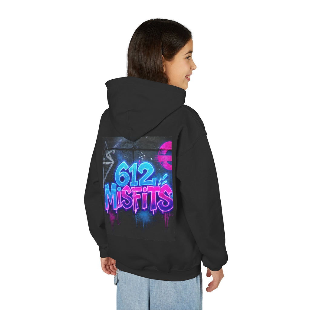 Youth Hoodie — Neon Graffiti "BYTE" Front & "612 MISFITS" Back