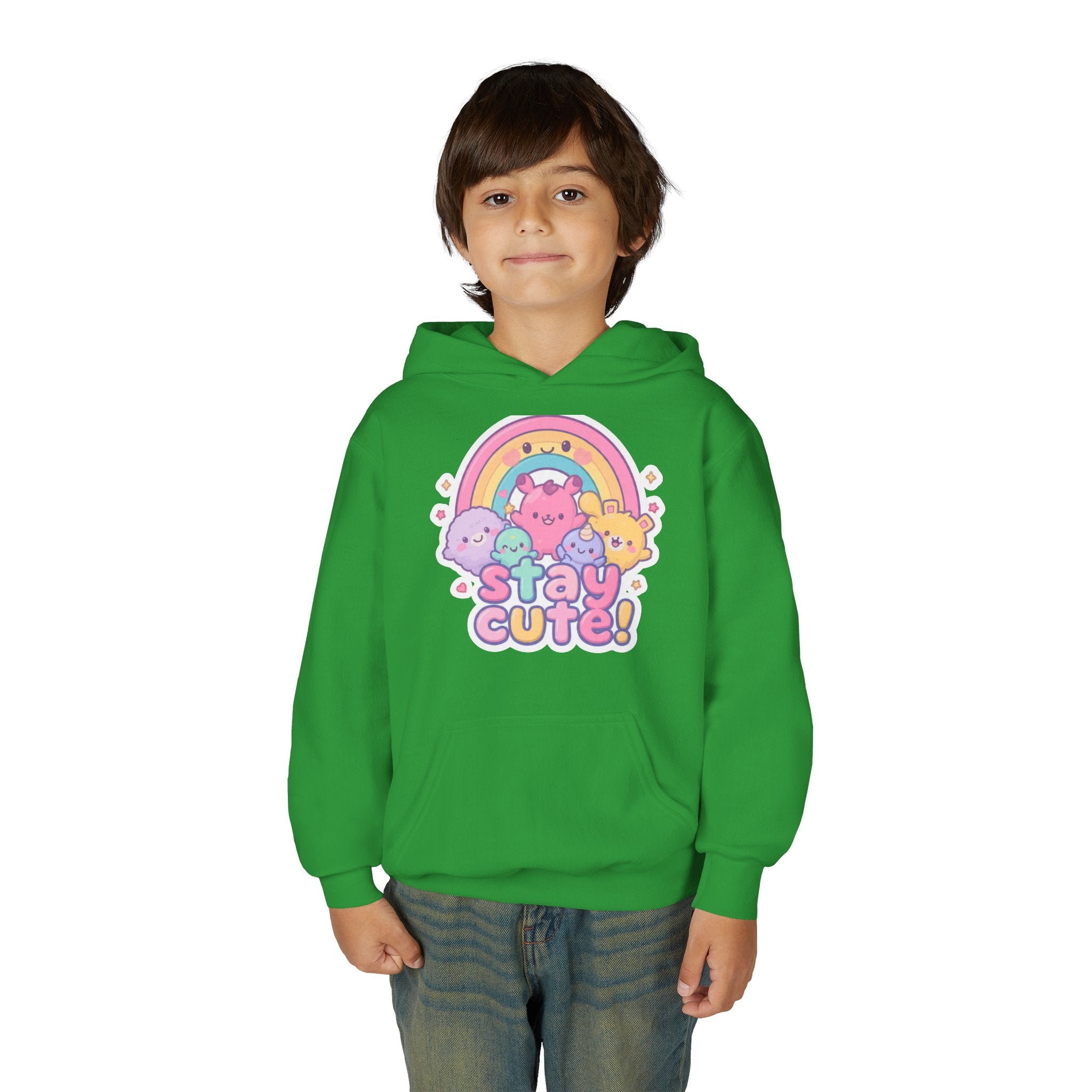 Youth Hoodie — 'Stay Cute!' Pastel Rainbow Kawaii Graphic