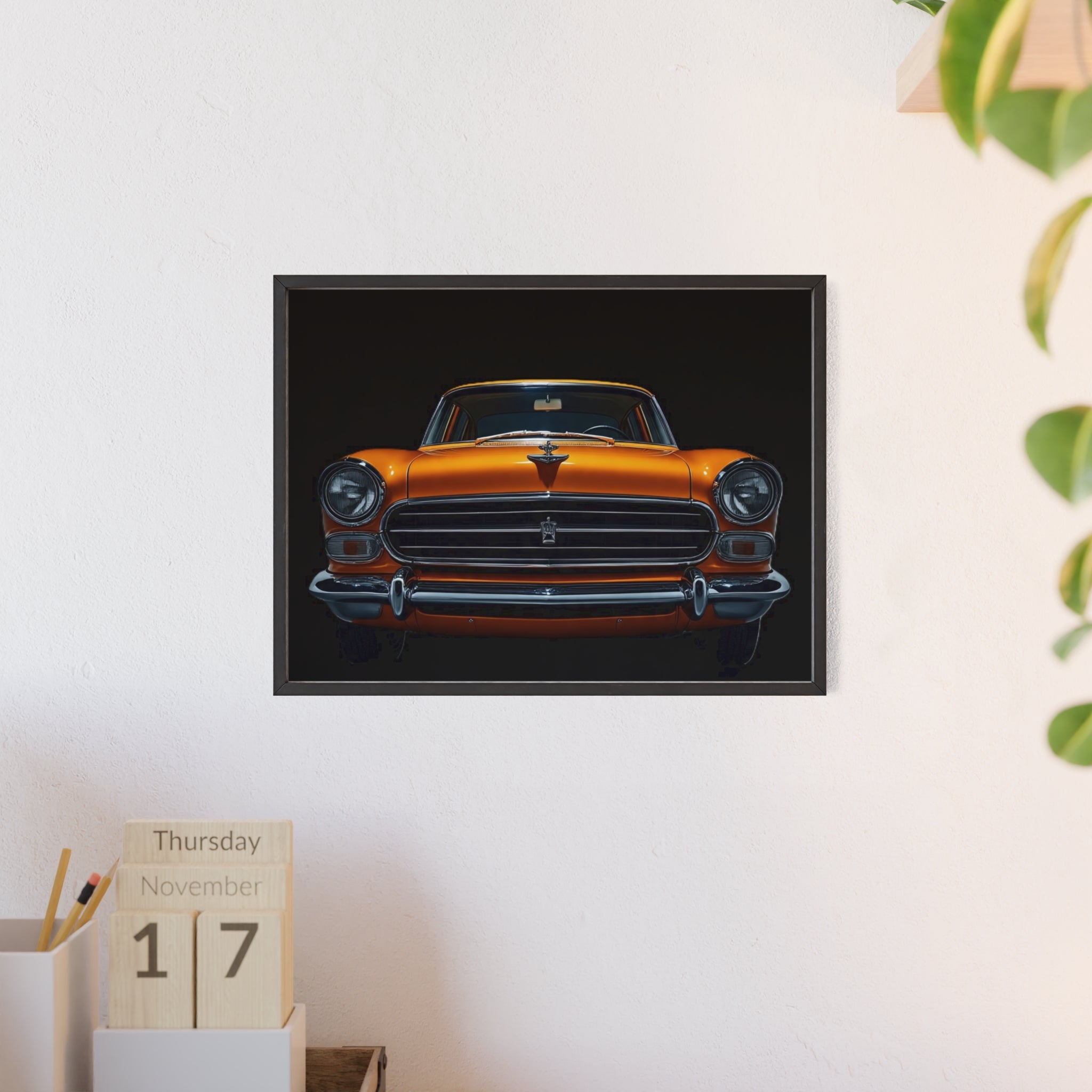 Classic Car Art Poster with Wooden Frame, Vintage Auto Decor, Gift for Car Lovers, Retro Wall Art, Home & Office Decoration