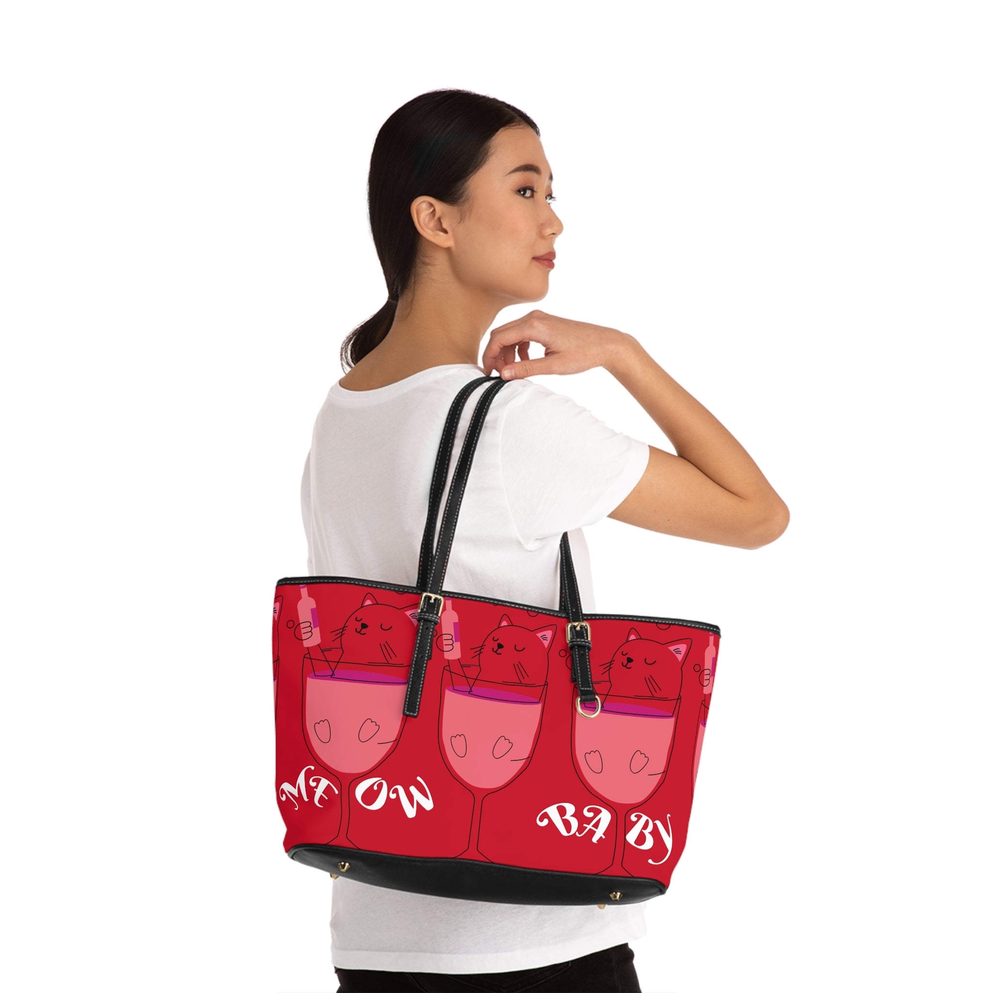 VYBZ Quirky Cat-Themed Shoulder Bag, Cat Lover Tote, Gift for Cat Enthusiasts, Trendy Purse for Parties, Fun Bag for Wine Lovers