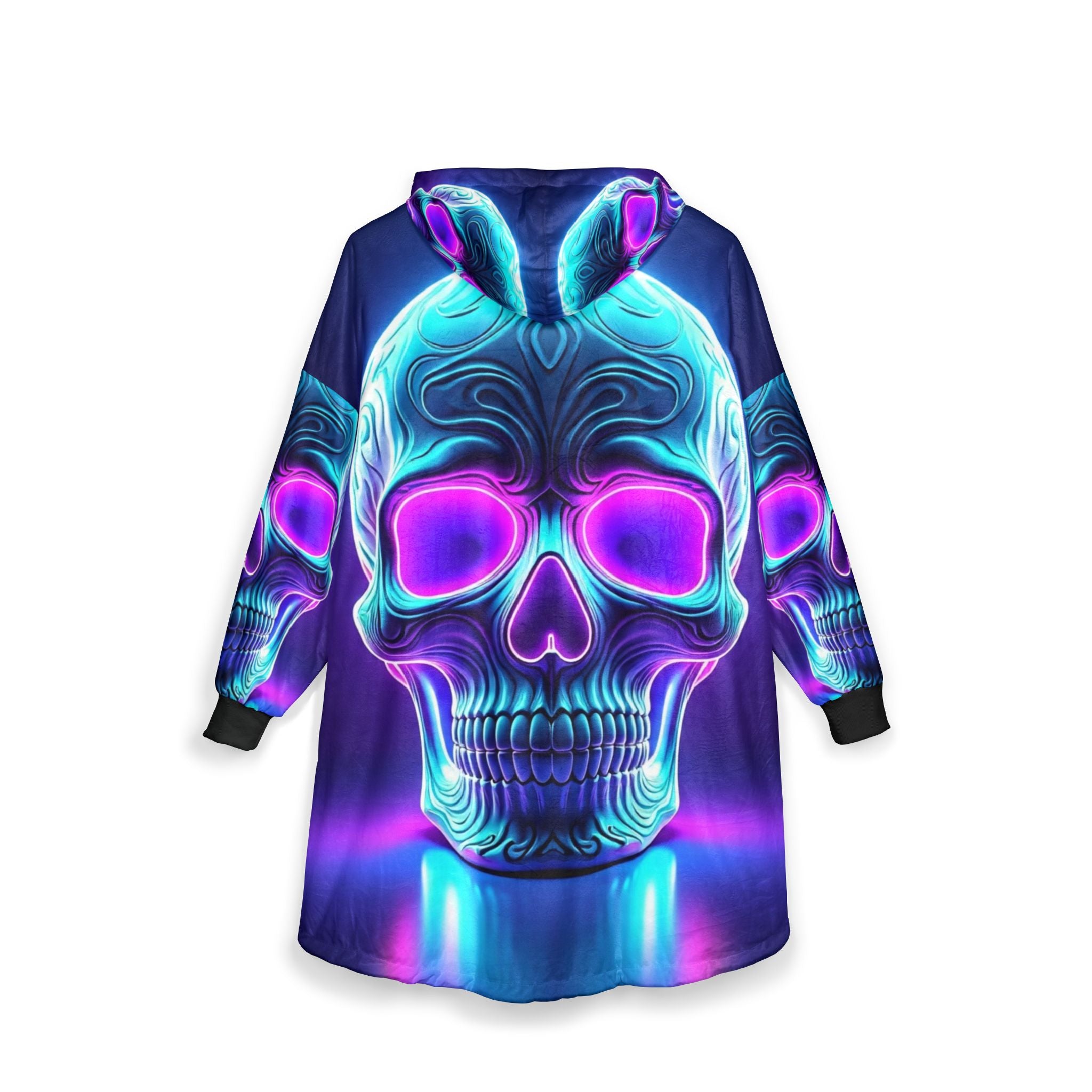 Neon Skull Unisex Hooded Blanket, Cozy Halloween Blanket, Cool Gift for Him and Her, Festival Wear, Unique Home Decor