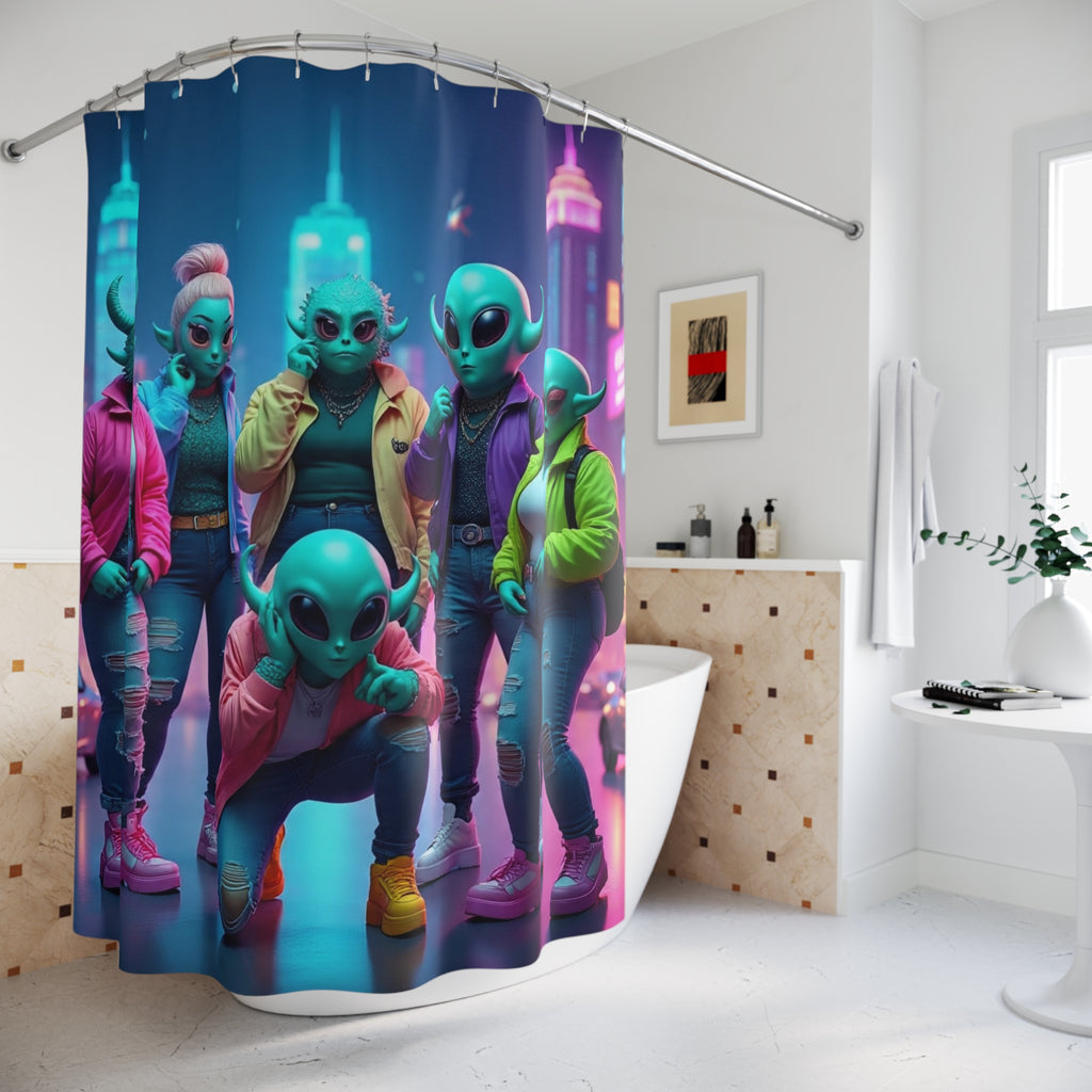 Vibrant Alien-Themed Shower Curtain