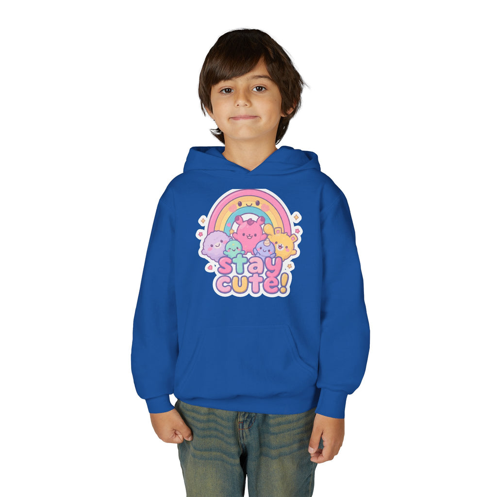 Youth Hoodie — 'Stay Cute!' Pastel Rainbow Kawaii Graphic