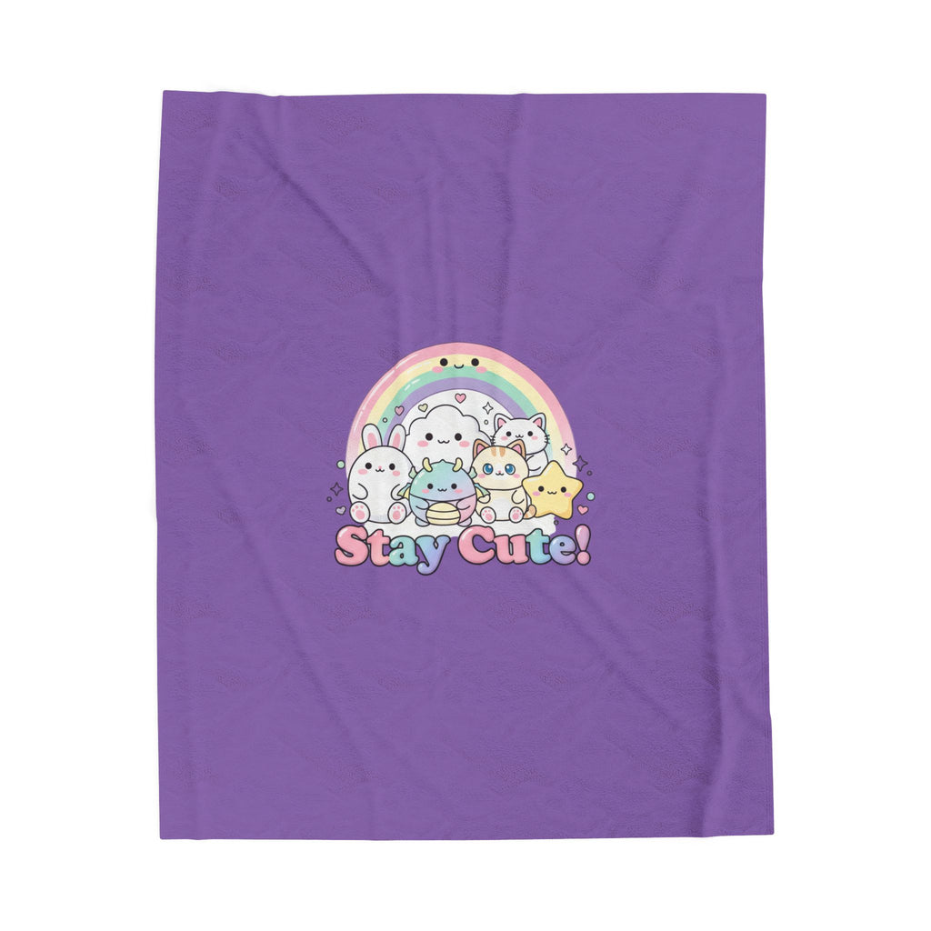 Stay Cute! Pastel Kawaii Rainbow Velveteen Plush Blanket | Cutecore Kawaii Revival