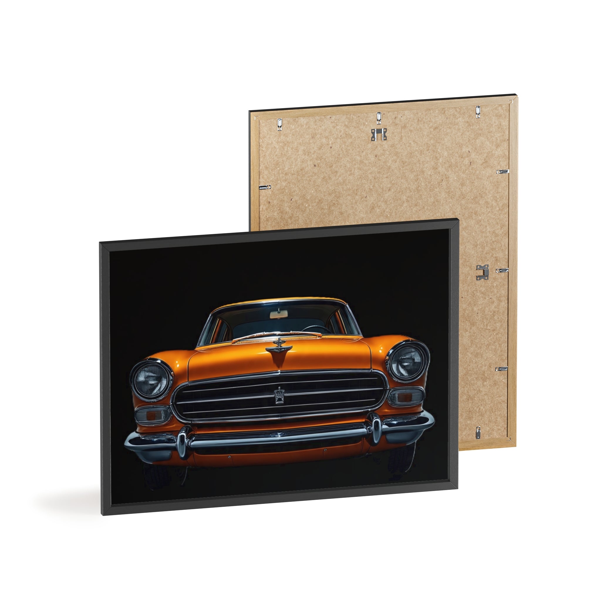 Classic Car Art Poster with Wooden Frame, Vintage Auto Decor, Gift for Car Lovers, Retro Wall Art, Home & Office Decoration