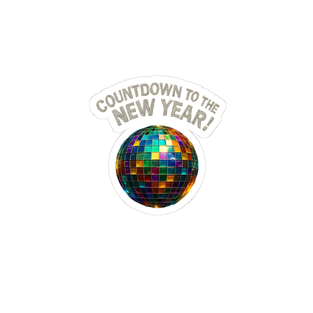 New Year Countdown Kiss-Cut Sticker — Disco Ball Party Decor