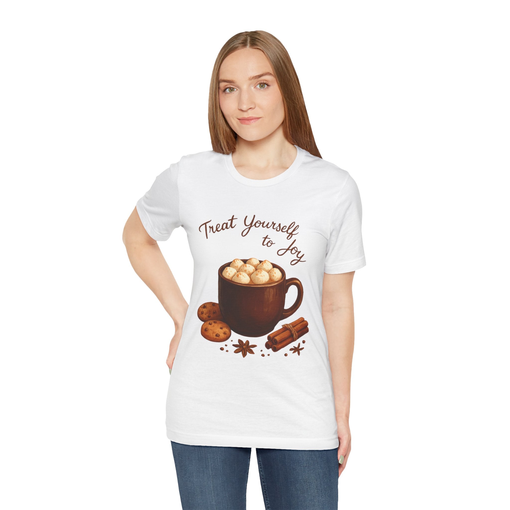 Hot Cocoa Tee — "Treat Yourself to Joy" Holiday Graphic Shirt