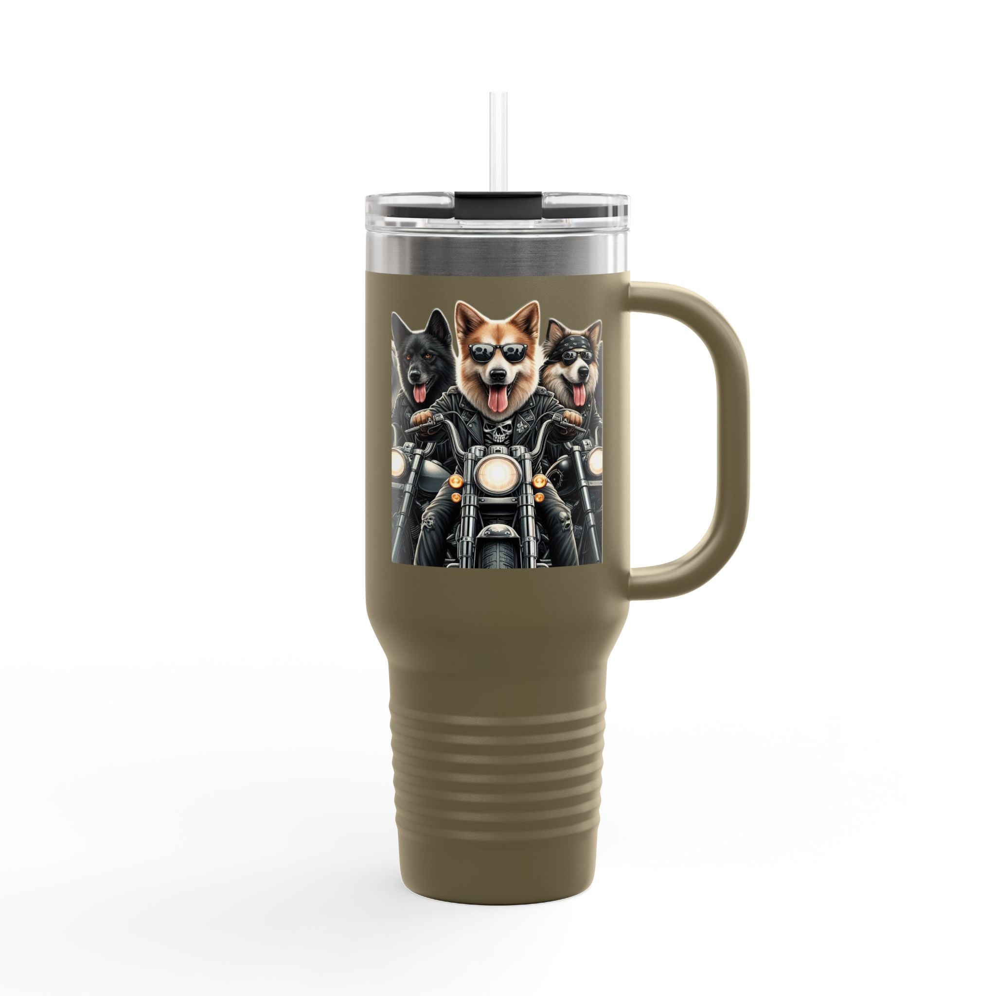 Insulated Travel Mug - Fun Motorcycle Dog Design