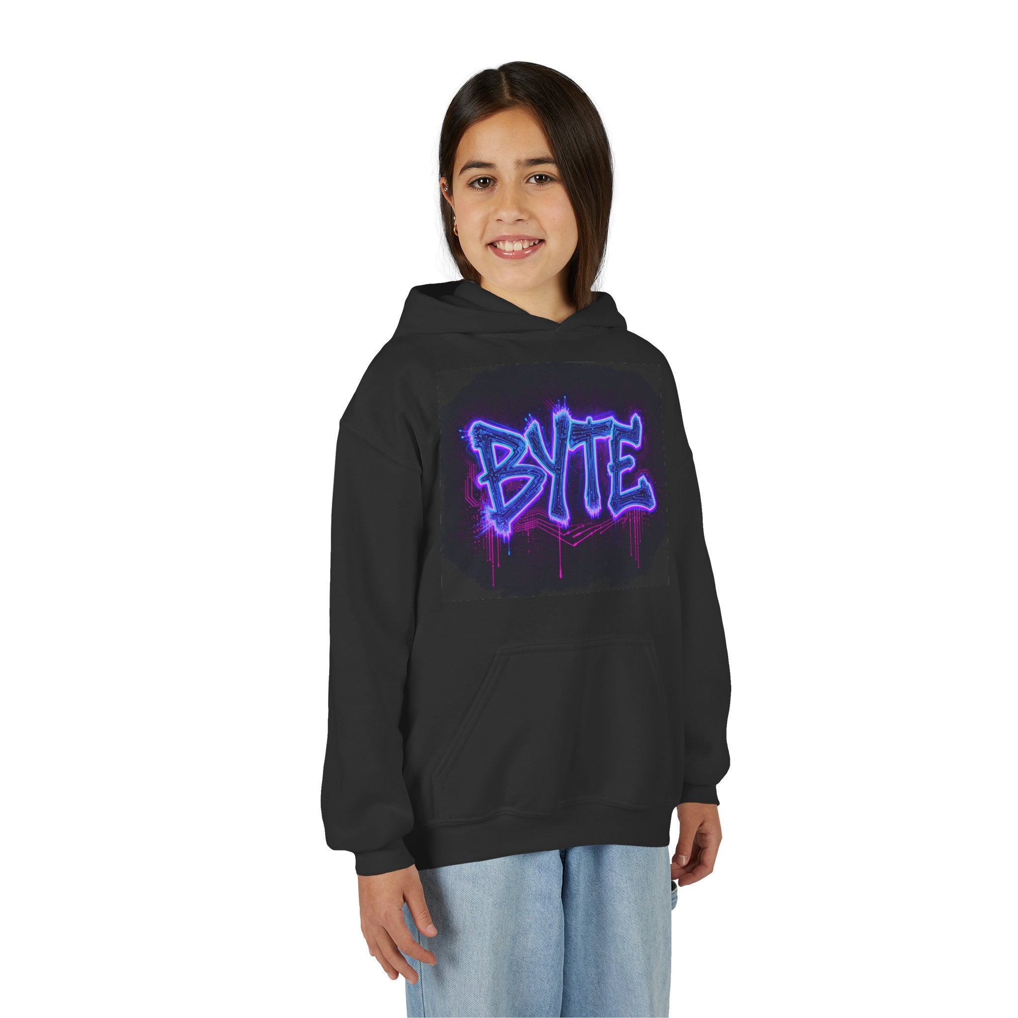 Youth Hoodie — Neon Graffiti "BYTE" Front & "612 MISFITS" Back
