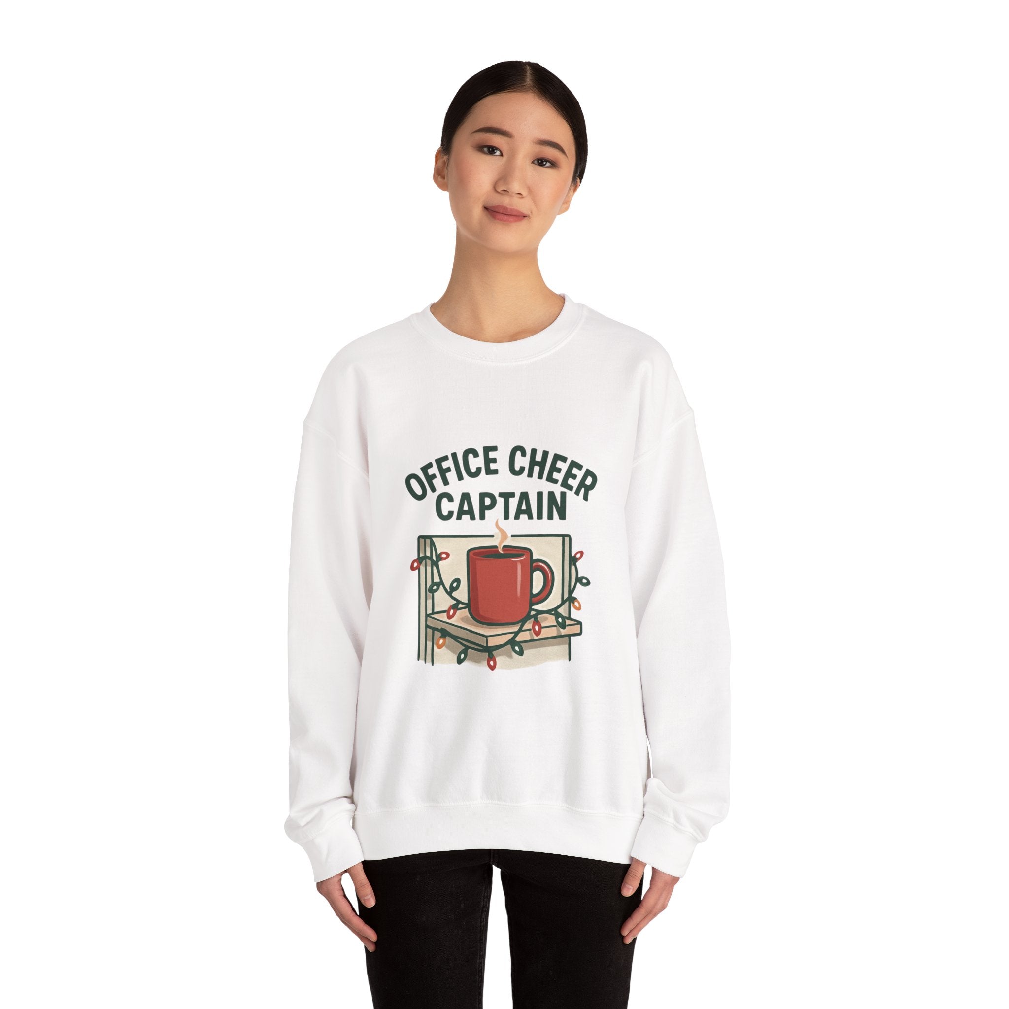 Crewneck Sweatshirt — "Office Cheer Captain" Holiday Coffee Crew