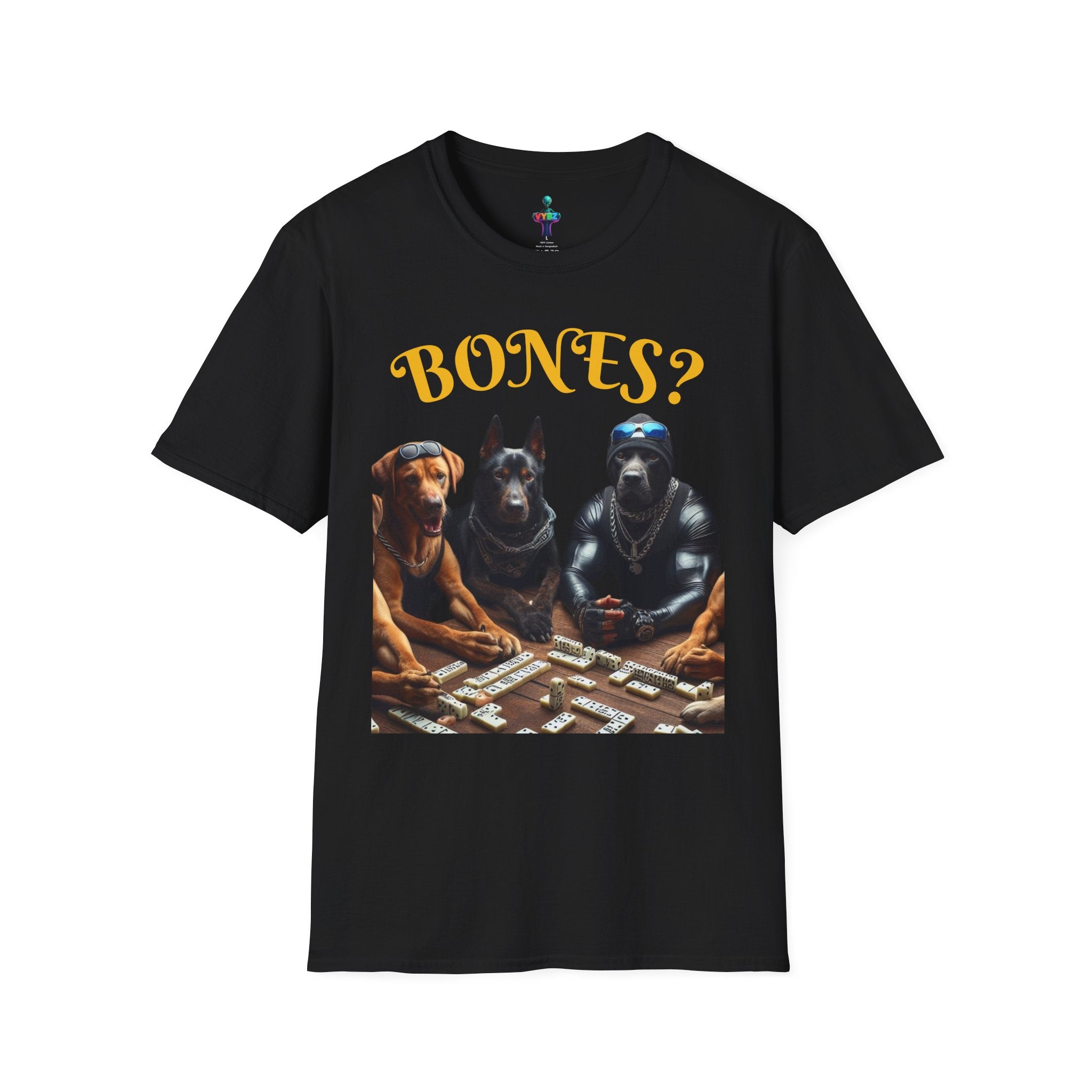 Softstyle T-Shirt with VYBZ Dogs Playing Dominos Urban Slang Design