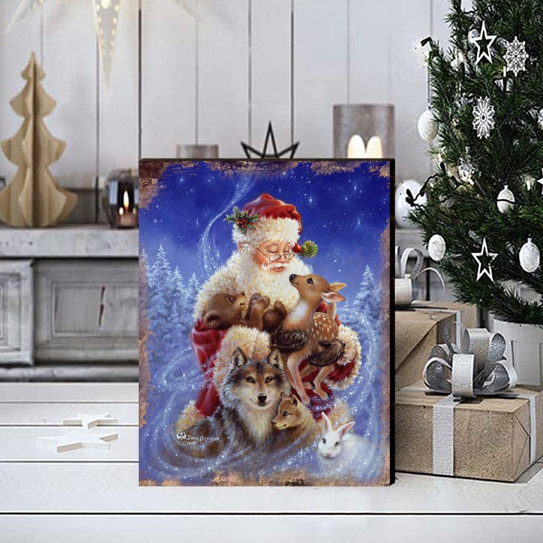 Santa Little Friends Art Wooden Wall Art by D. Gelsinger - Christmas Santa Snowman Decor - 95602B-9914-3
