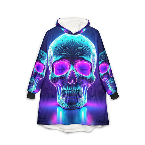 Neon Skull Unisex Hooded Blanket, Cozy Halloween Blanket, Cool Gift for Him and Her, Festival Wear, Unique Home Decor