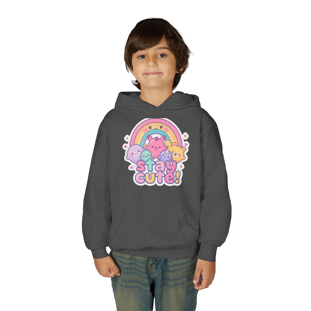 Youth Hoodie — 'Stay Cute!' Pastel Rainbow Kawaii Graphic