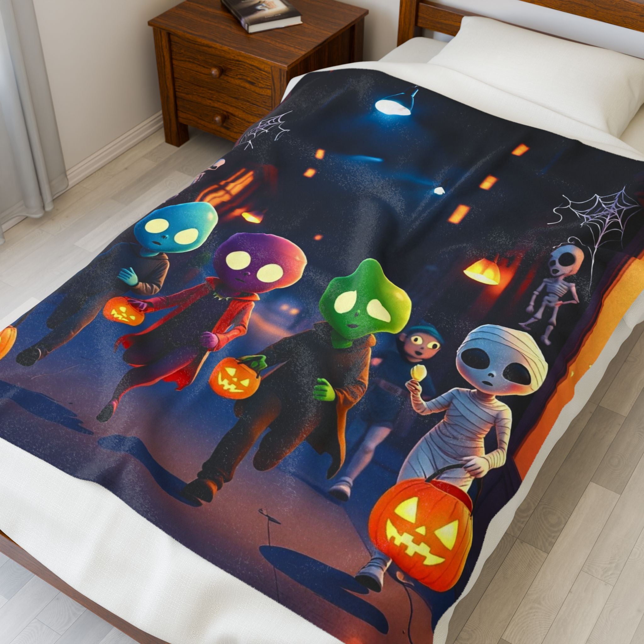 Aliens Trick or Treating Velveteen Plush Blanket
