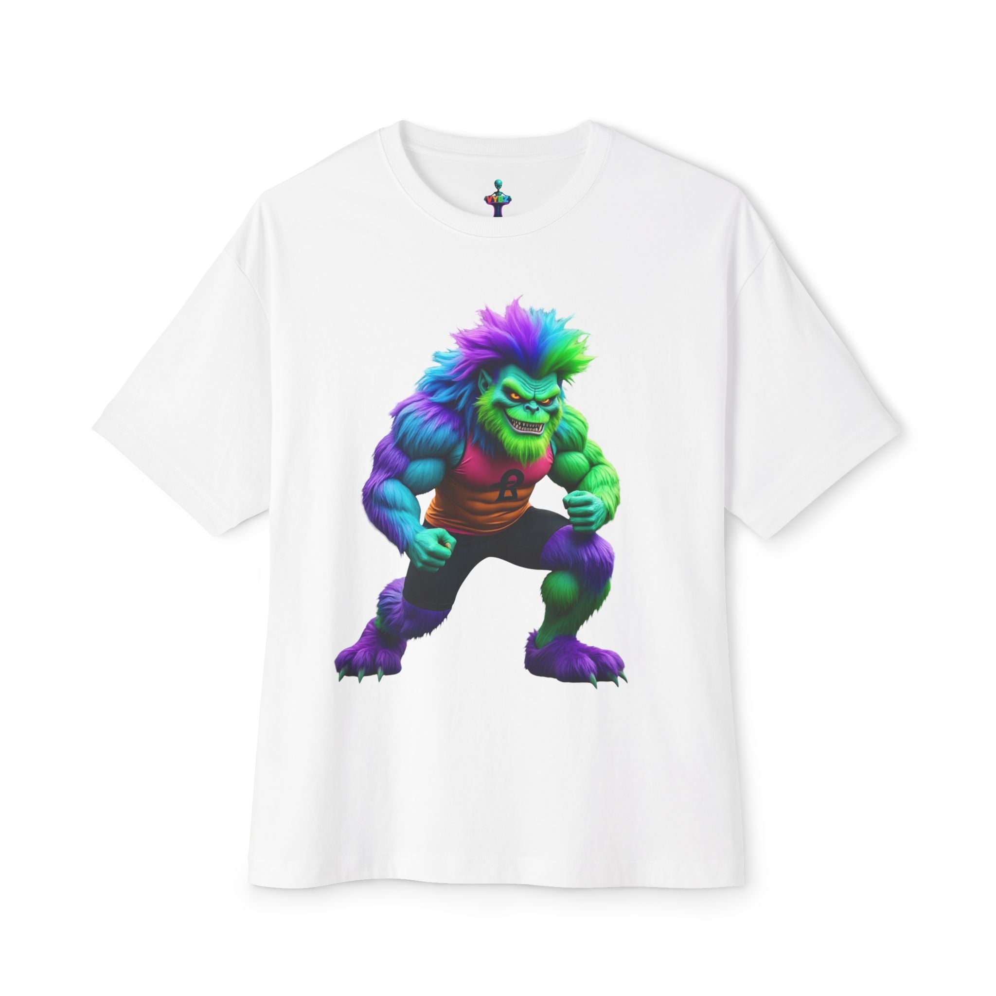 VYBZ Colorful Monster Graphic Tee, Fun Unisex Boxy Shirt, Casualwear for Kids & Adults, Gifts for Birthdays, Festivals, Summer Vibes, Streetwear