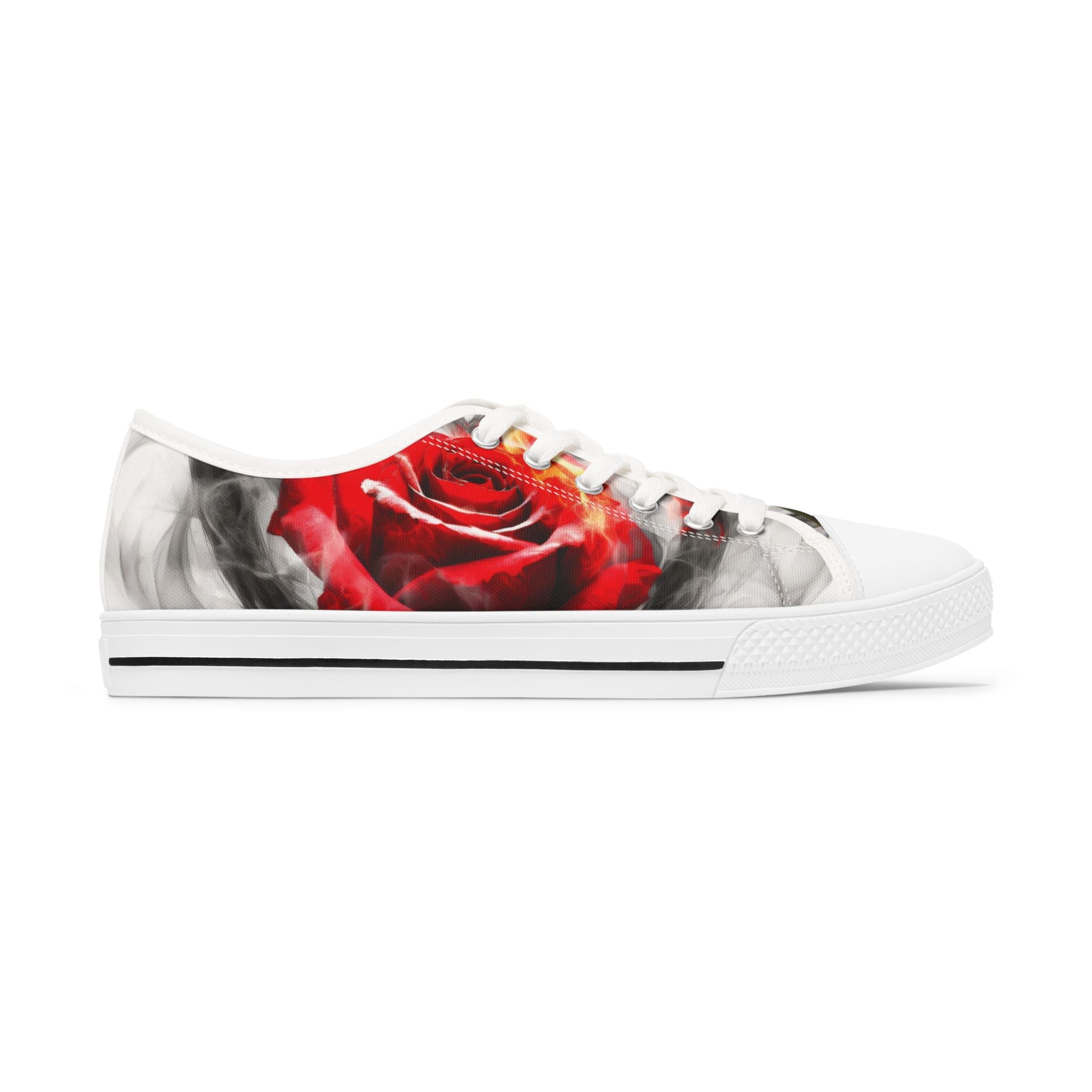 Women's Low Top Sneakers with Red Rose Design