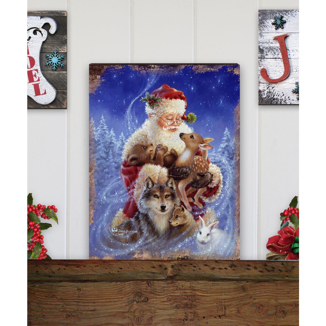 Santa Little Friends Art Wooden Wall Art by D. Gelsinger - Christmas Santa Snowman Decor - 95602B-9914-1