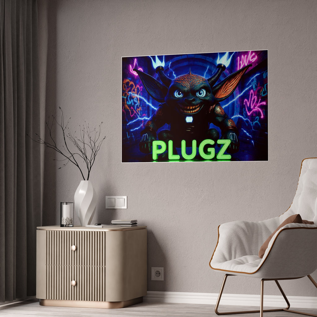 Gloss Poster — Neon 'PLUGZ' Gremlin Wall Art (Glossy Poster)