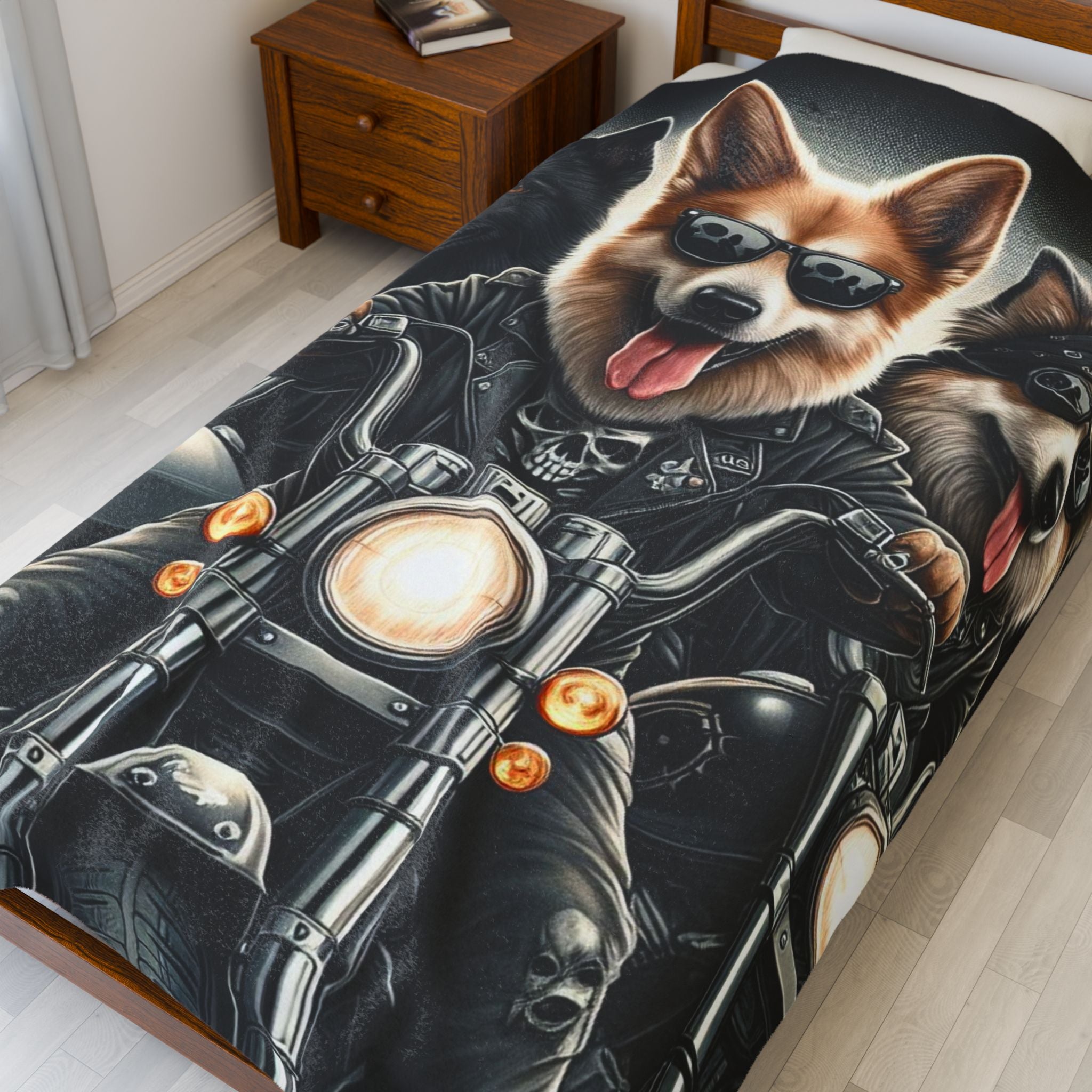 Motorcycle Dogs Velveteen Plush Blanket
