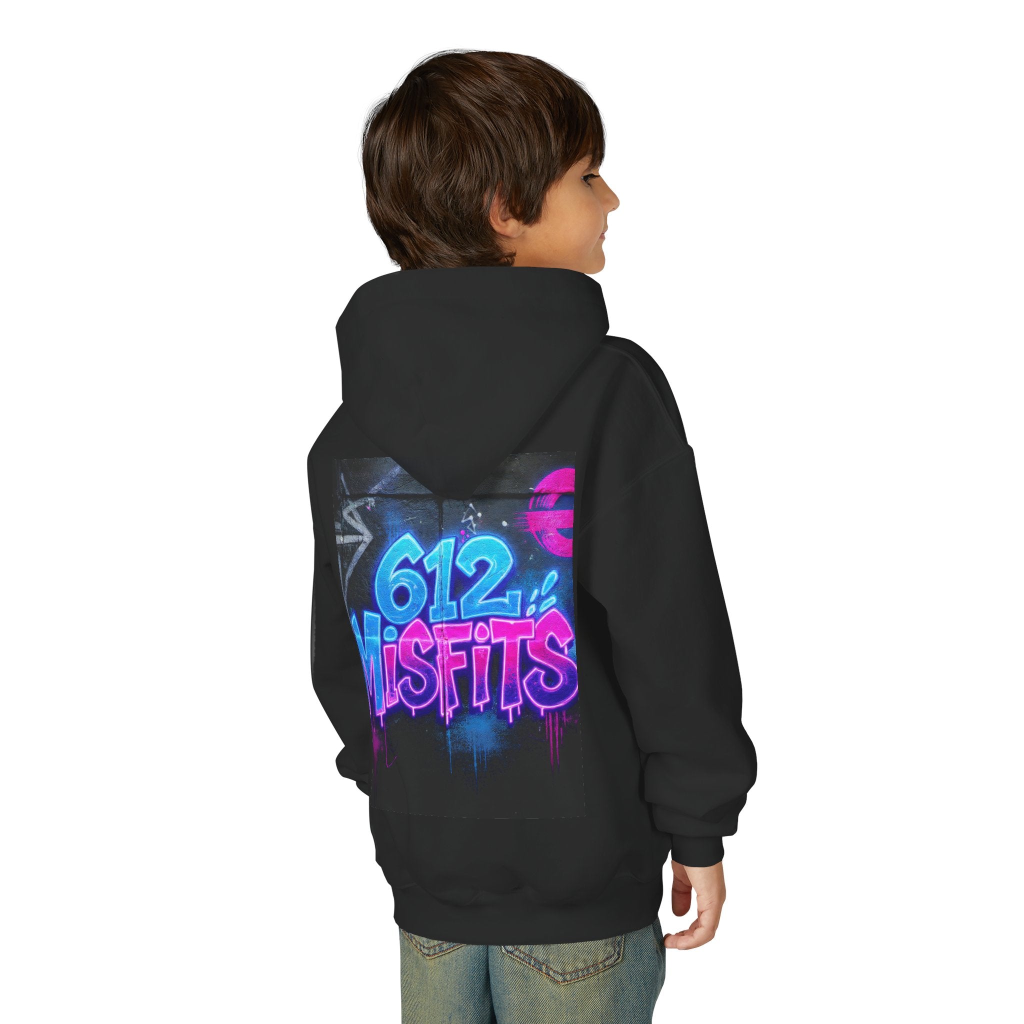 Youth Hoodie — Neon Graffiti "BYTE" Front & "612 MISFITS" Back