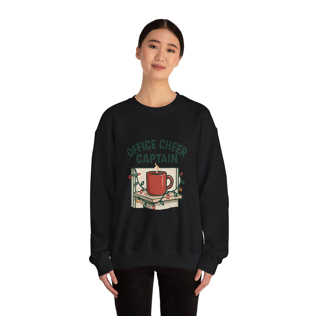 Crewneck Sweatshirt — "Office Cheer Captain" Holiday Coffee Crew