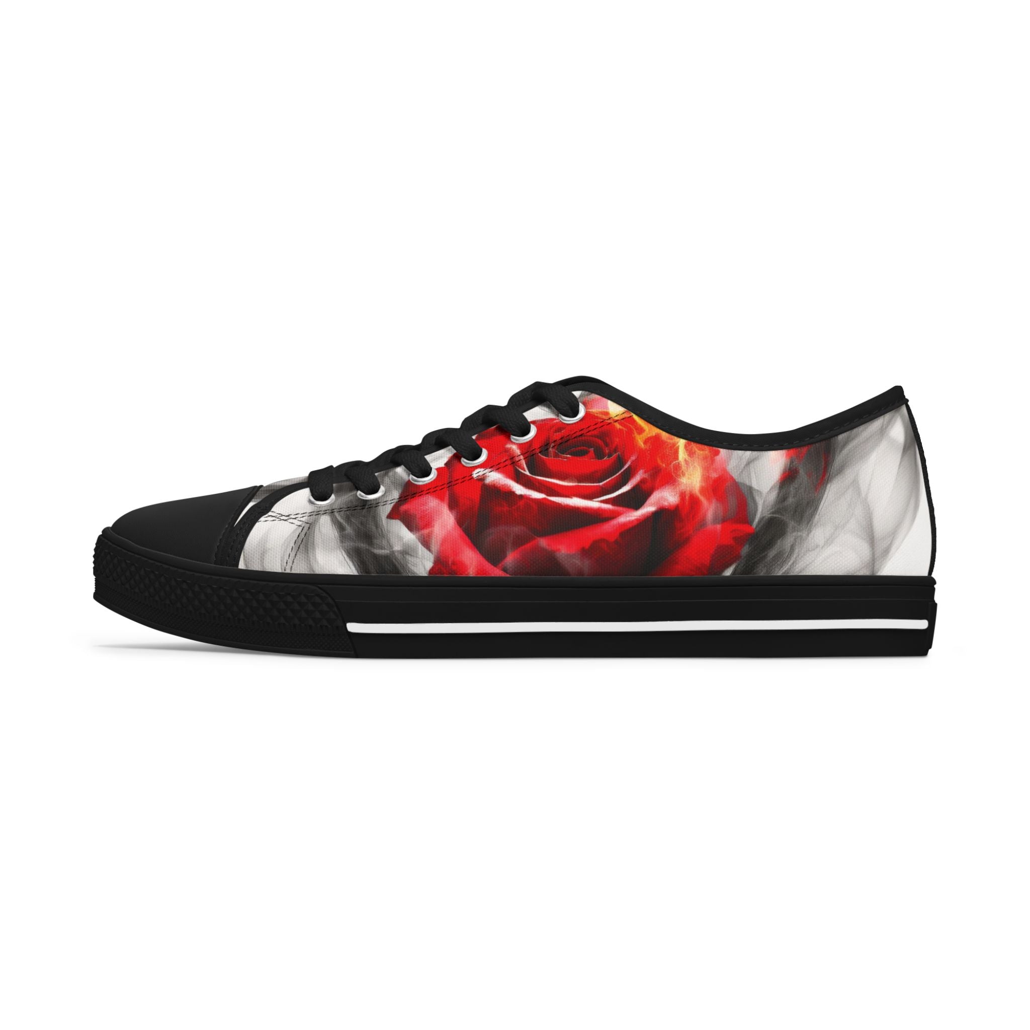 Women's Low Top Sneakers with Red Rose Design