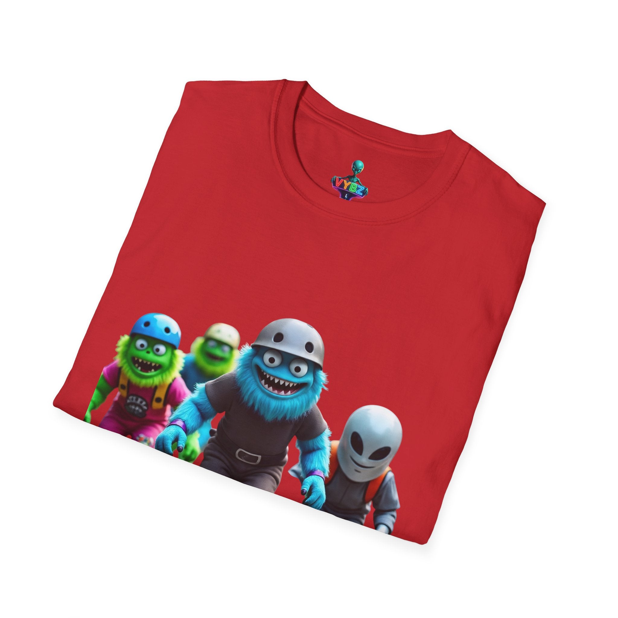 VYBZ Playful Cartoon Retro Skater T-Shirt, Fun Streetwear, Unisex Tee for Kids and Adults, Summer Outfits, Gift for Skateboarding Enthusiasts